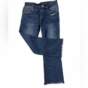 Pull-On Raw Hem Blue Denim Jeans